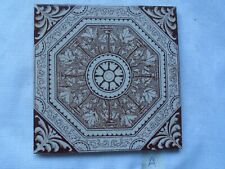 Old Victorian / Edwardian Brown Geometric patterned tile 6"x 6"