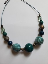 Blue Green Chunky Acrylic Beads Wire Necklace