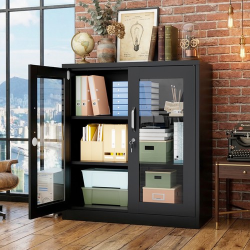 Metal cabinet with glass doors - with,