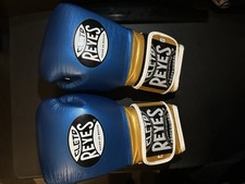 Official Cleto Reyes Boxing Gloves 12oz Blue and Gold Leather - Mint Condition.