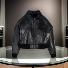 Avirex Cropped Icon Black Leather Women’s Bomber Jacket , Cowhide Varsity Style