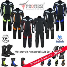 Mens Motorbike Suit sets Motorcycle Waterproof Suits Leather Boots Armoured UK