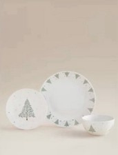 12 Piece Christmas Dinner Set /White Christmas Tree Porcelain