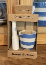 TG GREEN CORNISHWARE BLUE AND WHITE PESTLE AND MORTAR STILL IN BOX