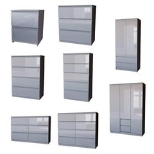 Modern Grey Bedside Chest and Wardrobes Storage Organizer Bedroom Furniture