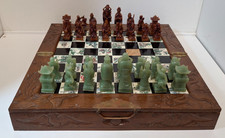 Oriental Chess Set in Folding Wooden Box With Resin Pieces