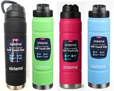 SISTEMA Vacuum Insulated Water Bottle Soft Touch Grip Stainless Steel 709ml