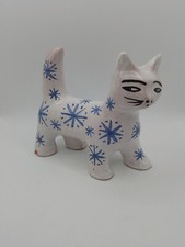 Peter Wright Monkton Combe Pottery Cat, Blue and White Cat Ornament, Signed