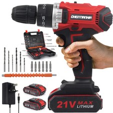 21V Cordless Electric Hammer Drill Impact Driver Screwdriver w/ Box 2 Batteries