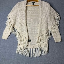 Vintage Lauren Jeans Co RL Alpaca X Natural Fringed Cardigan Size Small Boho