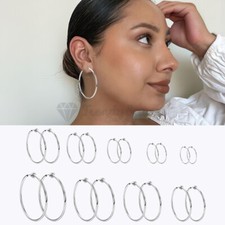 Non-Piercing Clip-On Hoop Earrings 10-60MM Round Stainless Steel Unisex Jewelry