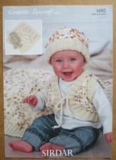 Sirdar Confetti/Aran Knit Pattern 1692:Child's Blanket, Waistcoat, Hat: 0-6yrs