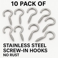 10 Pack of Stainless Steel Screw-In Hooks, No Rust for Marine Boat Shed No Rust