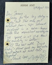 Adam Ant, Hand Written Letter