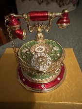 Handcrafted Red & Green Metal Old Fashioned Jeweled Telephone Jewelry Box