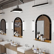 Baroque Inspired Wall Mirror Golden Storage Shelf Arched Makeup Mirror Salon SPA