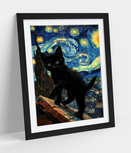 Black cat van gogh style - black,