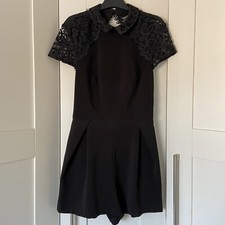 Womens Black Topshop Playsuit With Lace Detailing And Open Back - UK Size 8