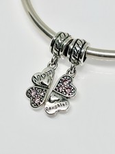 Pair Two 2 Mother Mum Mom Daughter Charm Love Heart Genuine 925 Sterling Silver