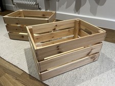2x IKEA KNAGGLIG Large Storage Crate Box Pine Wood 46x31x25cm Open Organizer