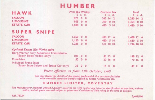 Humber hawk and - humber, snipe