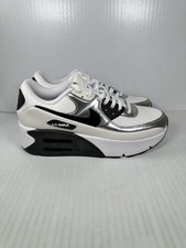 Size 9.5 Nike Air Max 90 LV8 White/Metallic Silver/Black IB0170-100 Womens Shoes