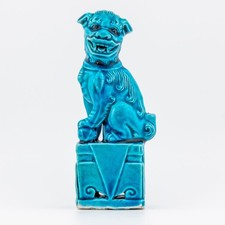 Antique Chinese Porcelain Turquoise Glazed Foo Dog Lion Qing Dynasty 20th C
