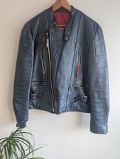 Vtg 70s Blue Leather Motorcycle Brando Jacket Mens Medium 42"