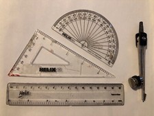 Vintage Helix Plastic Protractor Set Square Ruler Compass Stationary Set L@@K