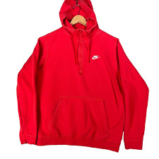Nike Hoodie Mens Large Red White Swoosh Logo 1/4 Zip Minimal Gym Jumper Top