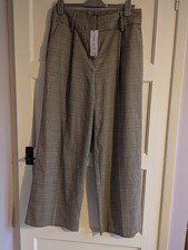 Ladies George By Asda Brown/White Check Wide Leg Trousers New With Tags Size 14