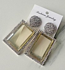 Silver Drop Earrings Diamante