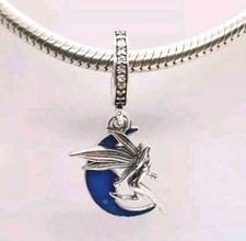 ?Silver Fairy & Luminous Moon Dangle Charm Pendant Bracelet Sterling S925?