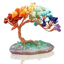 1PC Natural Crystal Gem Tree Agate Base Copper Wire Feng Shui Fortune Ornament