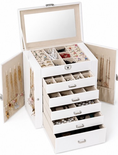 White lockable jewellery box - lockable,