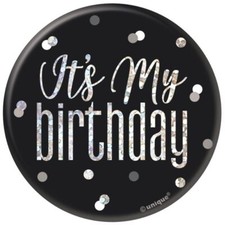 It's My Birthday Party Badge Black Silver Pin Party Wearable Decoration 7cm