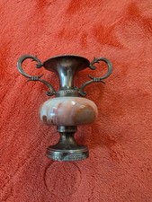 Vintage 1960 Italian Alabaster Marble Pewter Vase Greek Amphora Style