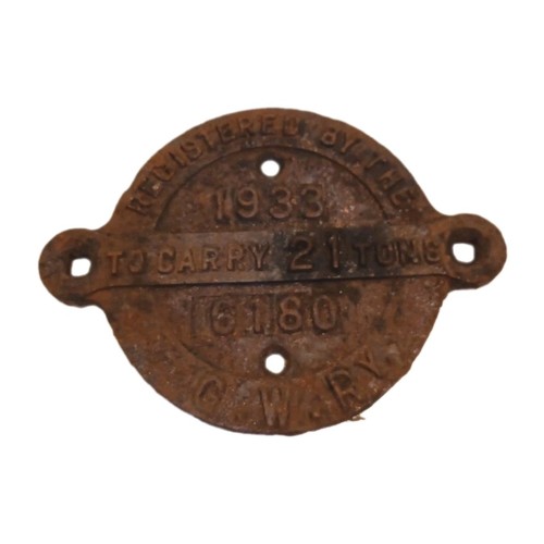 Railwayana 1933 reg - gw, ry