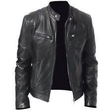 MENS REAL LEATHER BLACK & BROWN VINTAGE CAFE RACER SLIM FIT BIKER JACKET
