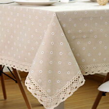 Flower Pattern Tablecloth Linen Cotton Table Cloth with Lace Multi-functional