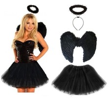 Dark Fallen Angel Halloween KIDS & Adult Costume Fancy Dress Party Black Fairy