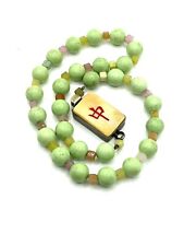 Antique Sterling Silver Green Jade Bakelite Red Dragon Tile Pendant Necklace