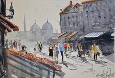 Original Signed Mounted Watercolour Painting Venice Italy Large