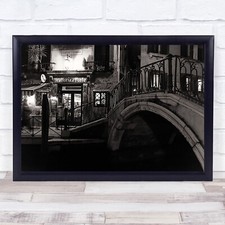 Venice Italy Sepia Street Bridge Old Traditional Night Art Print