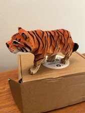 Carved Wooden Tiger Ornament Home Decor Animal Figurine New In box