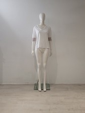 WYSE London (3) White Smock Top UK 12 EU 40 Round-Neck Rainbow Elasticated Cuffs