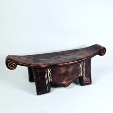 African Carved Wooden Headrest - Handcrafted From Solid Wood One Piece - Vintage