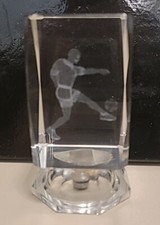 Footballer Football Euros Laser 3d Etched Crystal Glass Ornament 3" Paperweight 