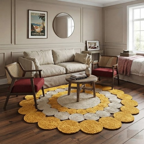 Round rug jute area - round, floor