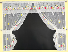 Mari Kitchen CURTAIN CREAM AND BROWN FRILLED WINDOW SET WITH ATTACHED VALANCE